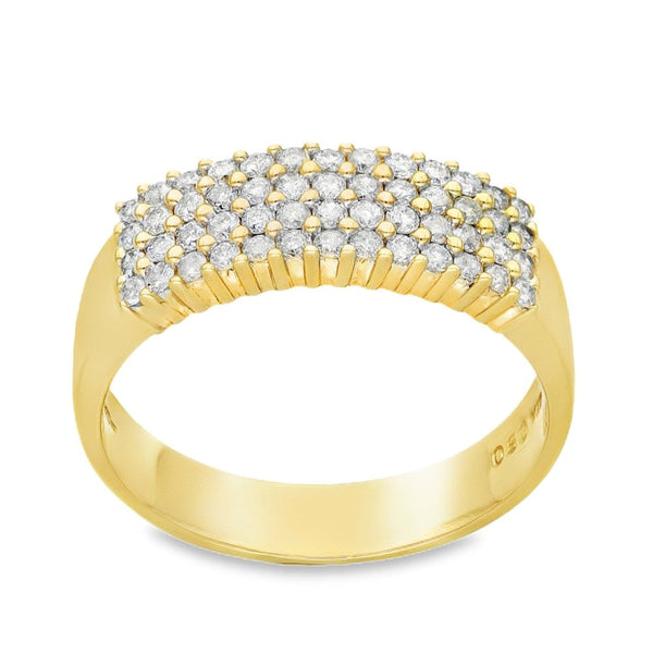 9ct Yellow Gold 4-Row Diamond Band - Size P - 0.50ct