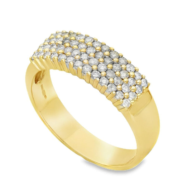 9ct Yellow Gold 4-Row Diamond Band - Size P - 0.50ct