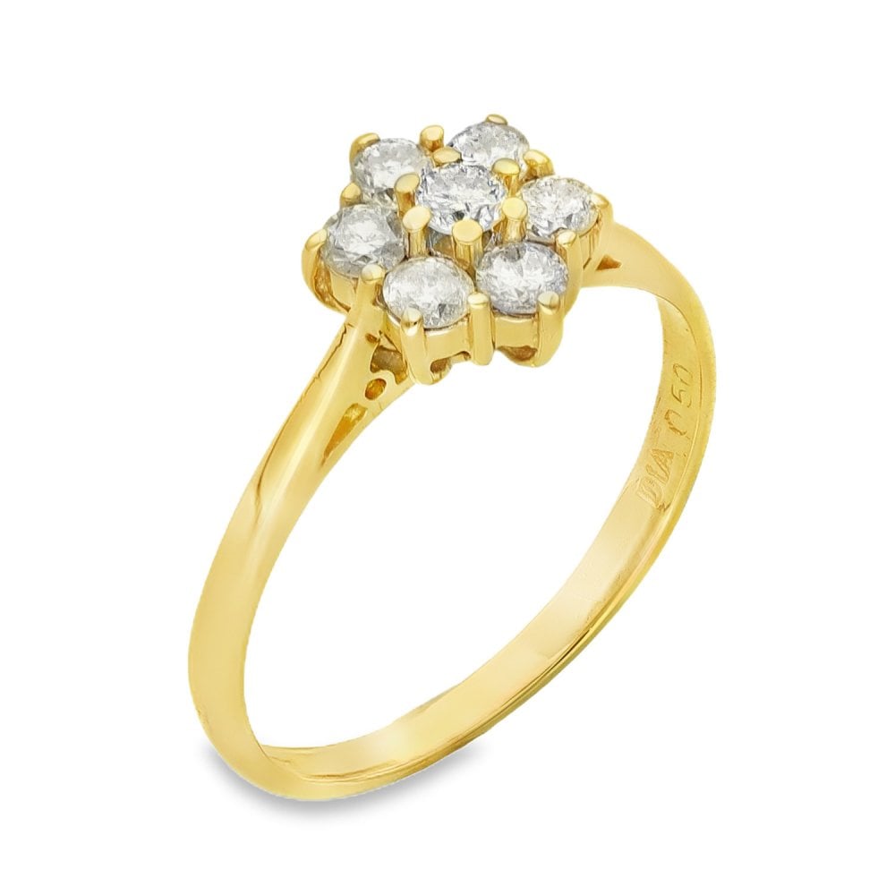 18ct Yellow Gold Diamond Cluster Ring - Size N½ - 0.50ct