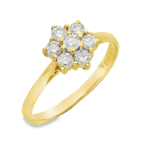 18ct Yellow Gold Diamond Cluster Ring - Size N½ - 0.50ct