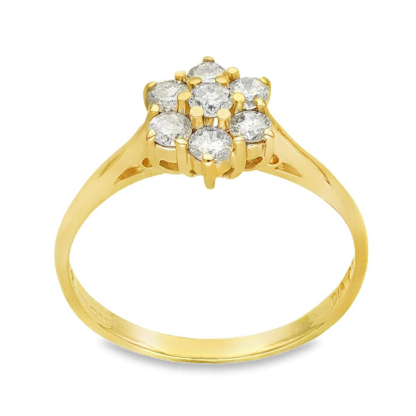 18ct Yellow Gold Diamond Cluster Ring - Size N½ - 0.50ct