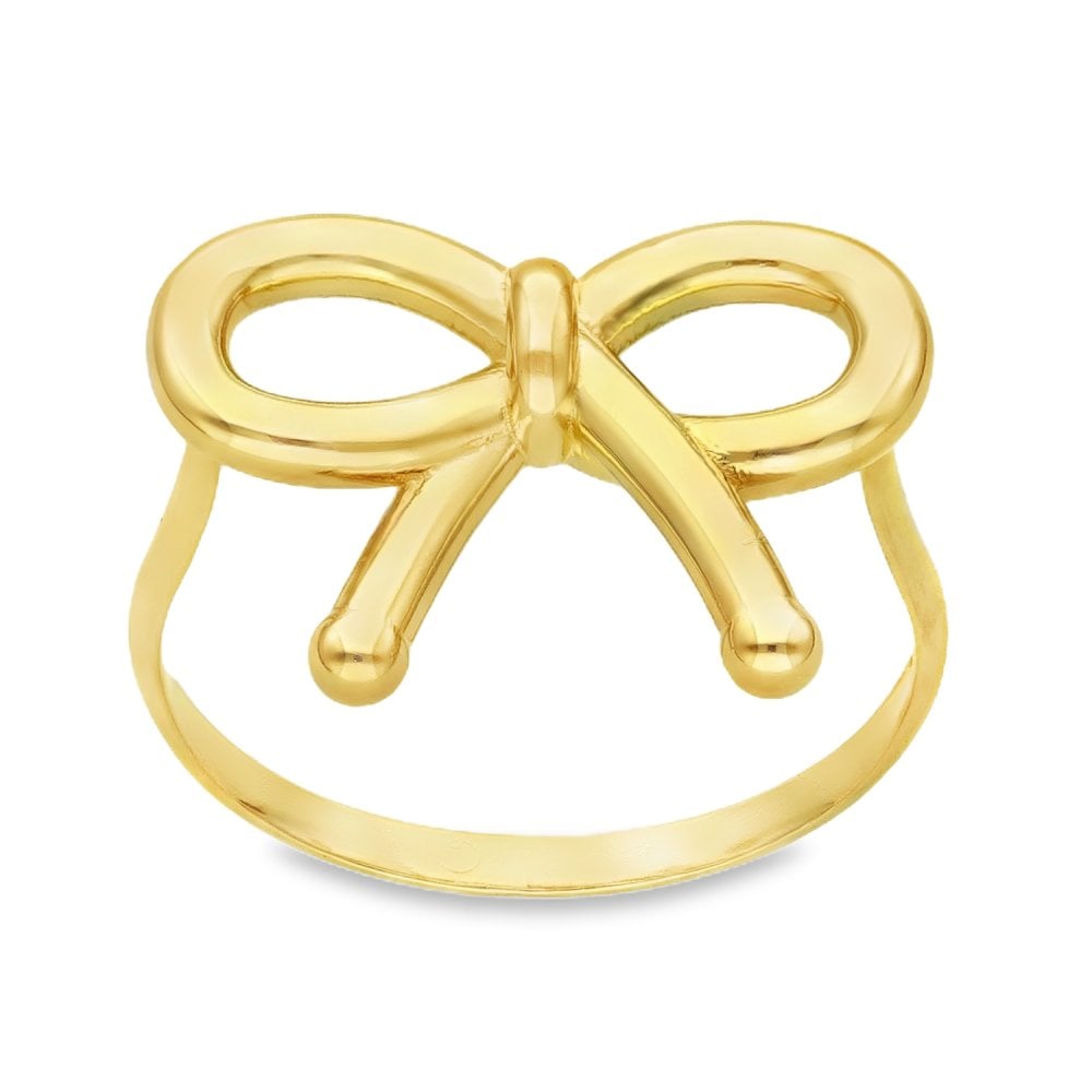 9ct Yellow Gold Fine Bow Ring - Size Q - 13mm