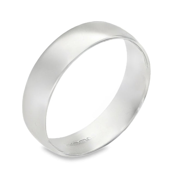9ct White Gold D-Shape Wedding Band - K½ - 4.5mm