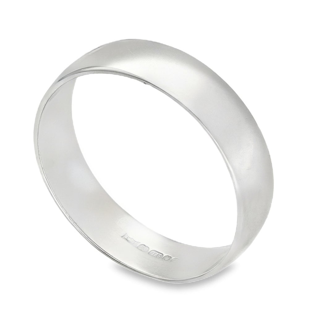 9ct White Gold D-Shape Wedding Band - K½ - 4.5mm