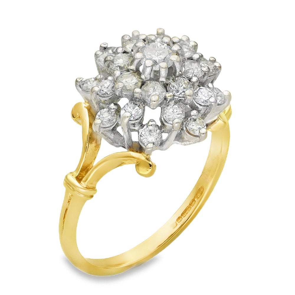 18ct Yellow Gold Diamond Cluster Ring - Size N½ - 1.00ct
