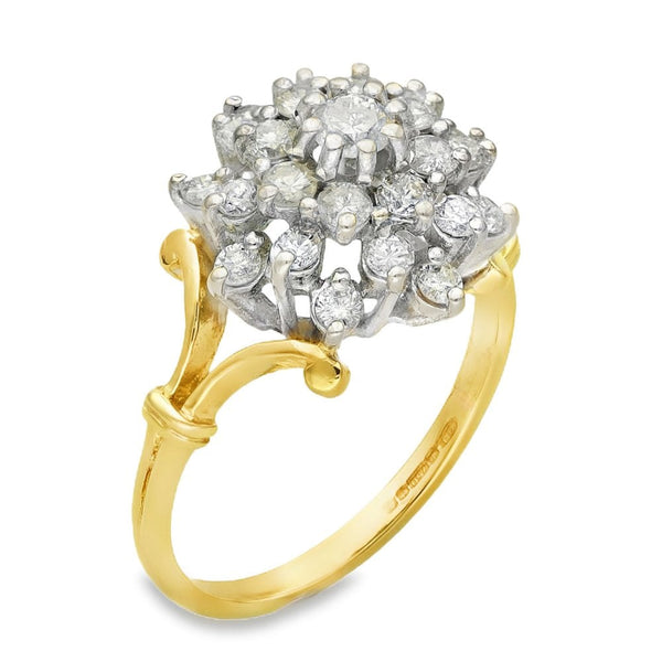 18ct Yellow Gold Diamond Cluster Ring - Size N½ - 1.00ct
