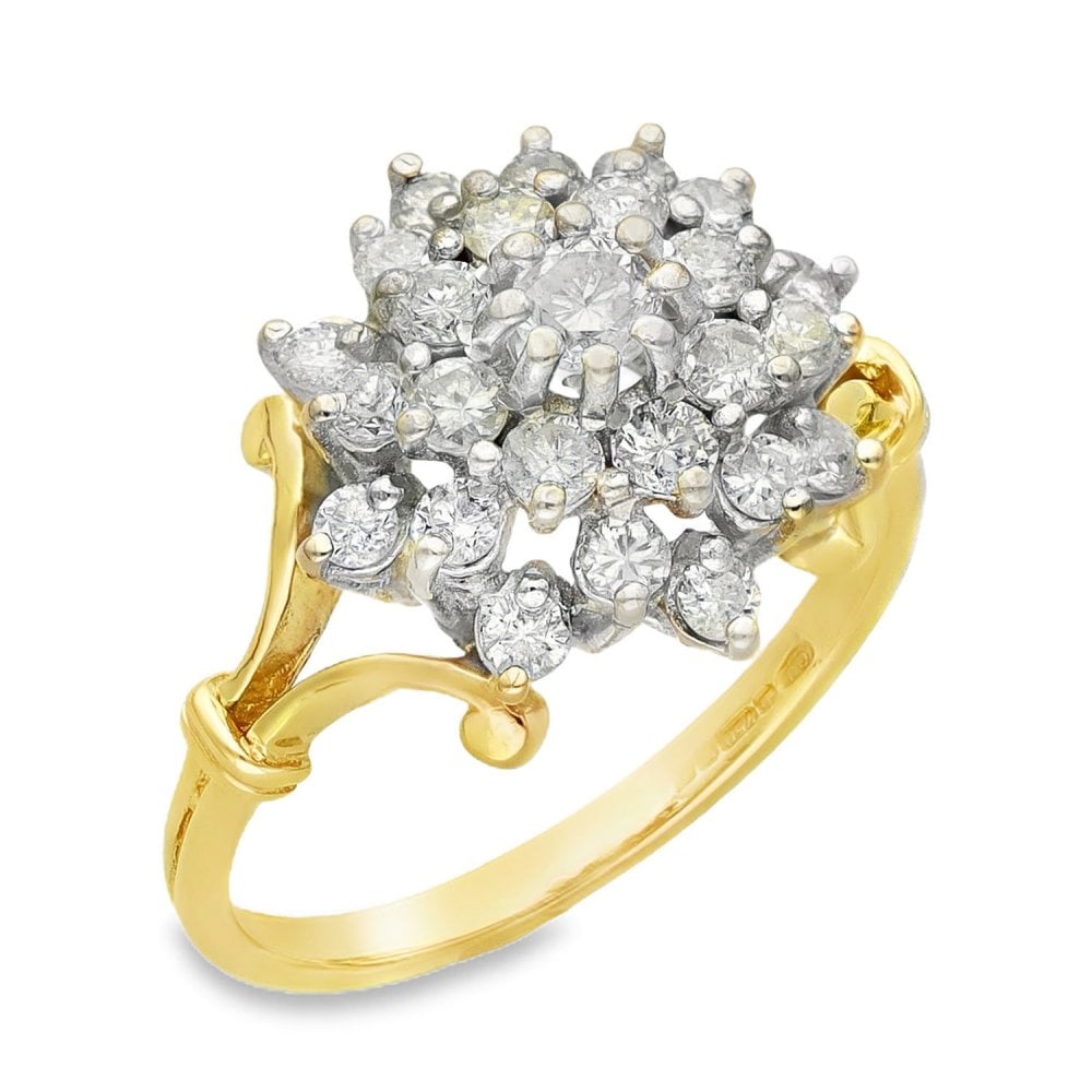 18ct Yellow Gold Diamond Cluster Ring - Size N½ - 1.00ct