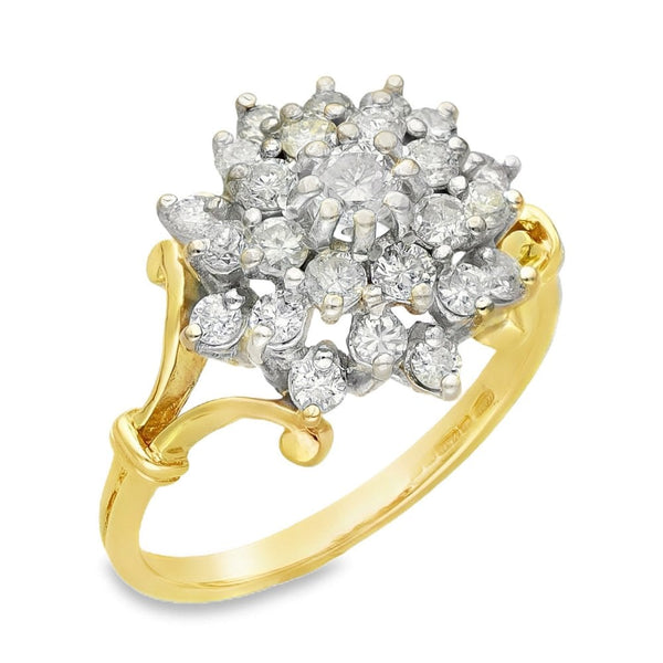 18ct Yellow Gold Diamond Cluster Ring - Size N½ - 1.00ct