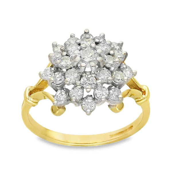 18ct Yellow Gold Diamond Cluster Ring - Size N½ - 1.00ct