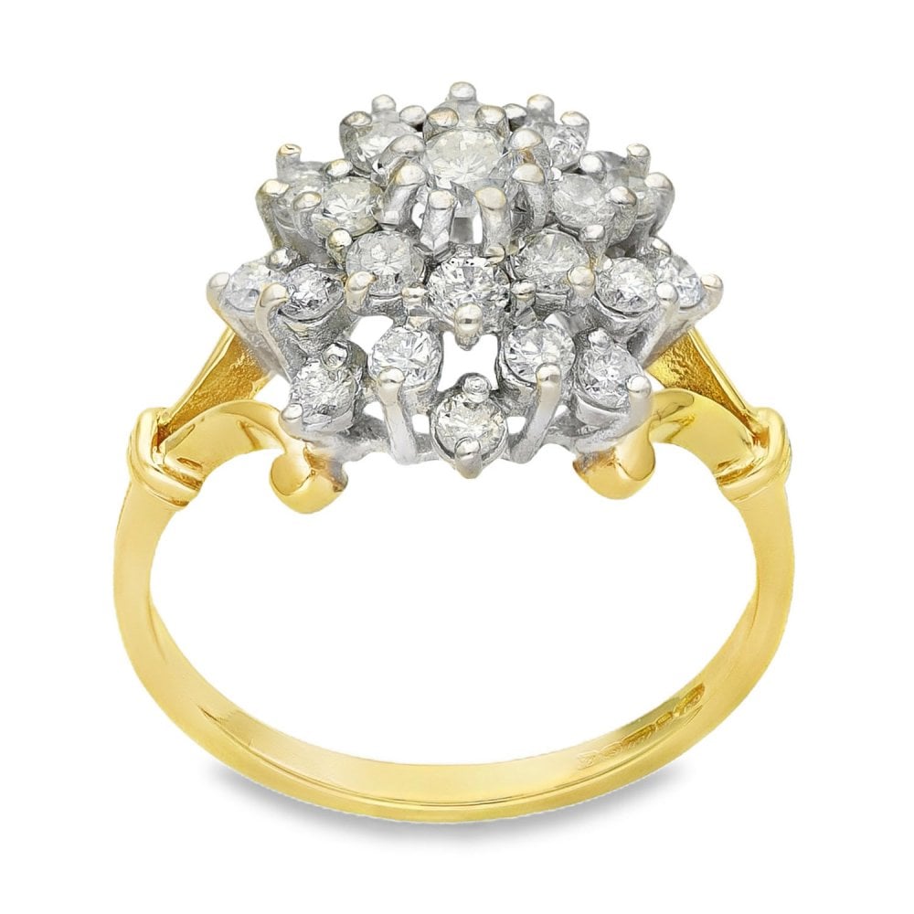 18ct Yellow Gold Diamond Cluster Ring - Size N½ - 1.00ct