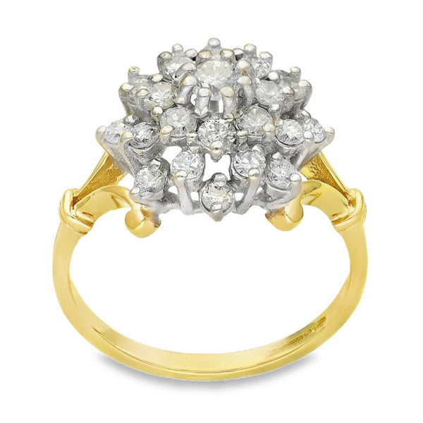 18ct Yellow Gold Diamond Cluster Ring - Size N½ - 1.00ct