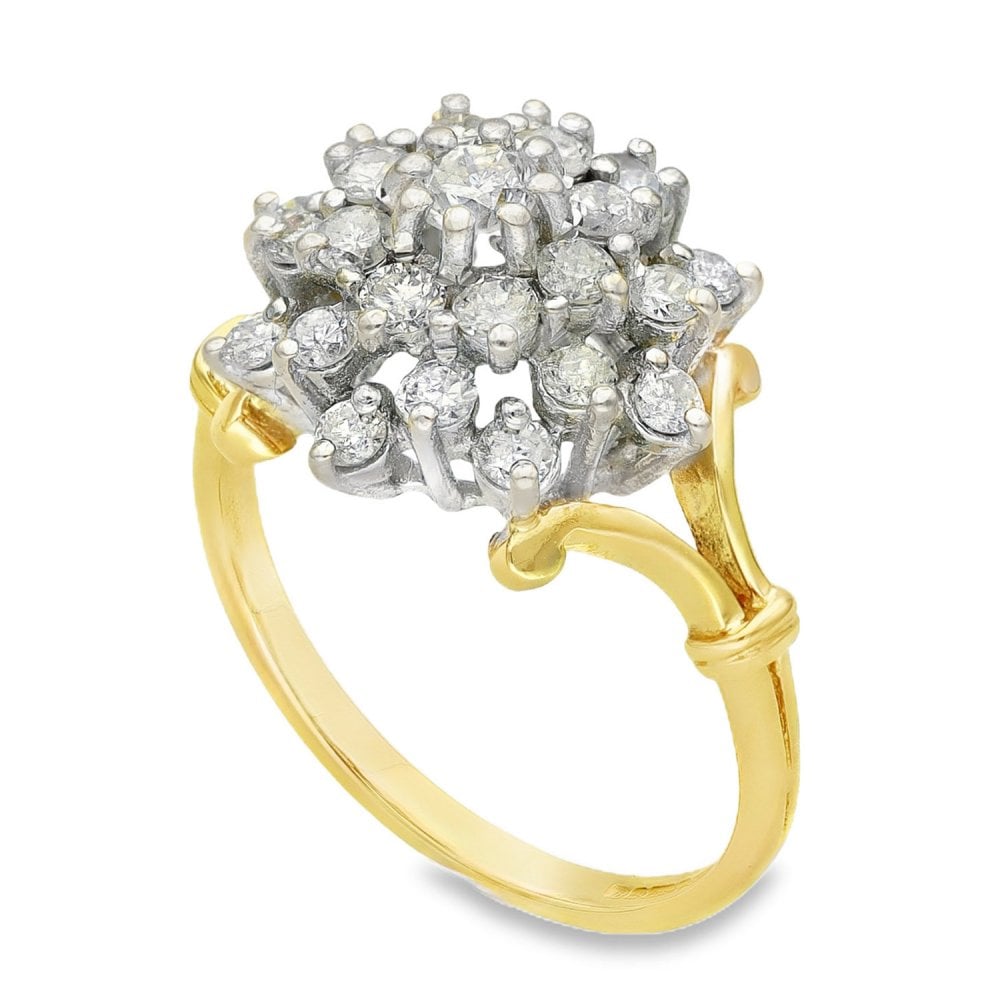 18ct Yellow Gold Diamond Cluster Ring - Size N½ - 1.00ct