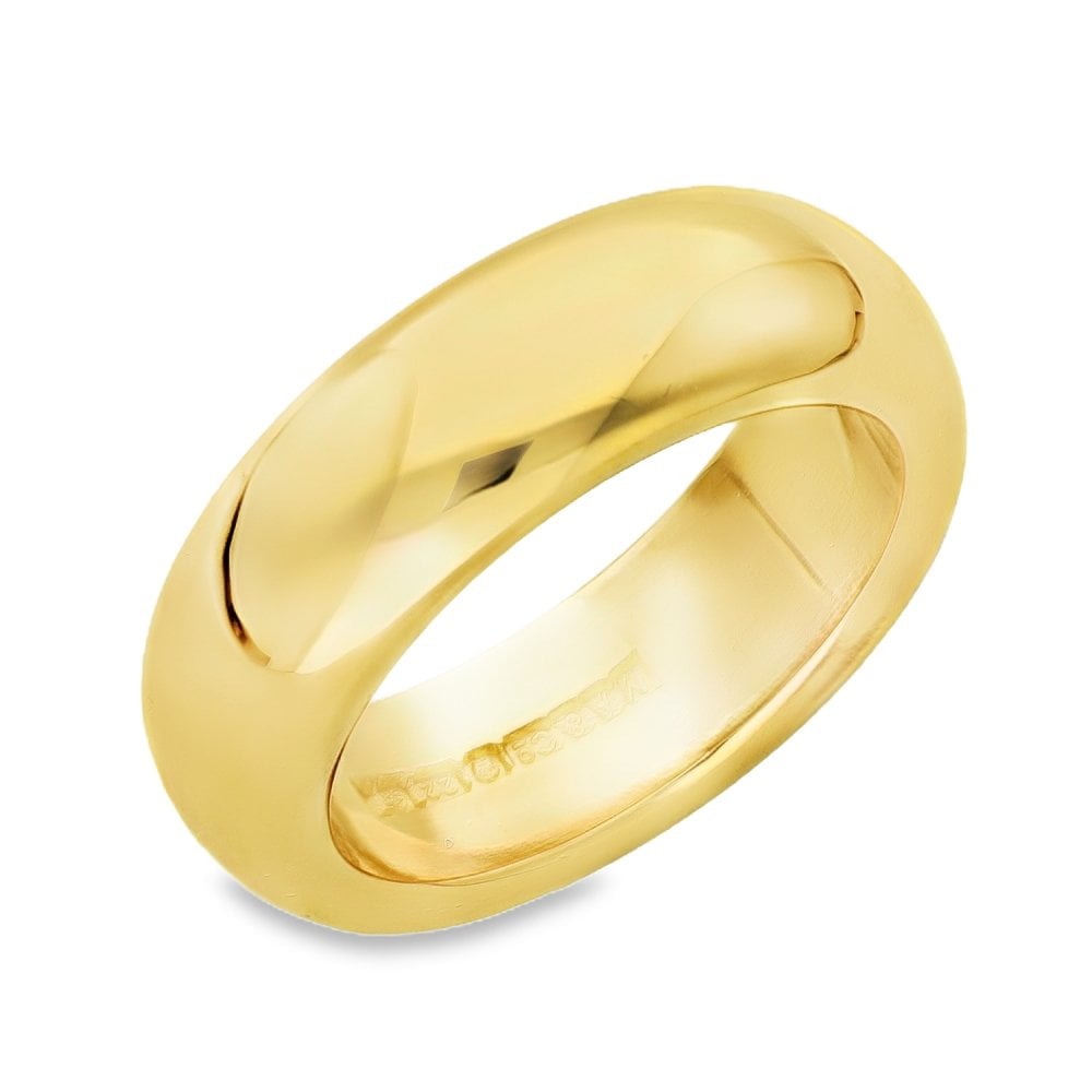 22ct Yellow Gold Plain D-Shape Wedding Band - Size O - 7mm