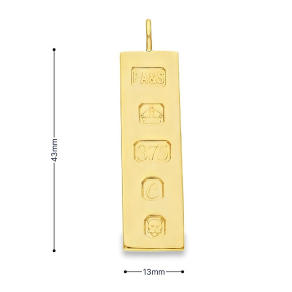 9ct Yellow Gold Plain Rectangular Ingot Pendant - 13x43x2.5mm