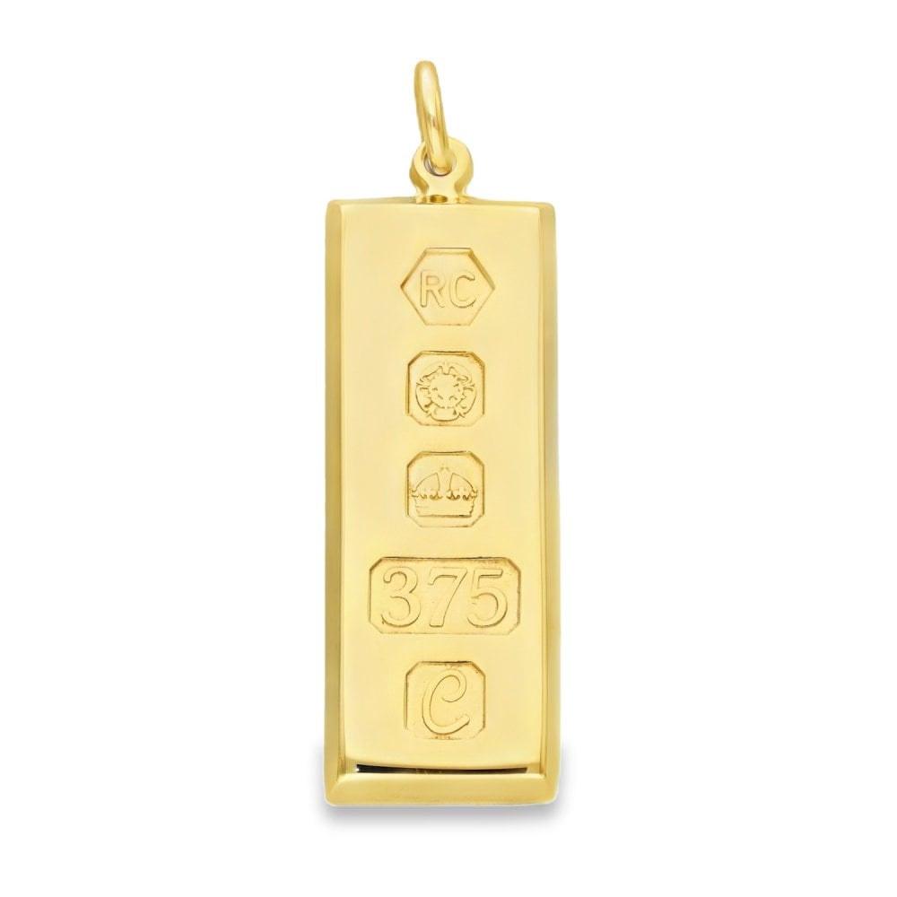 9ct Yellow Gold Tapered-Edge Plain Ingot Pendant - 15x14x4.5mm
