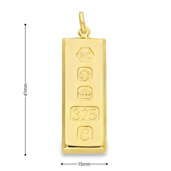 9ct Yellow Gold Tapered-Edge Plain Ingot Pendant - 15x14x4.5mm