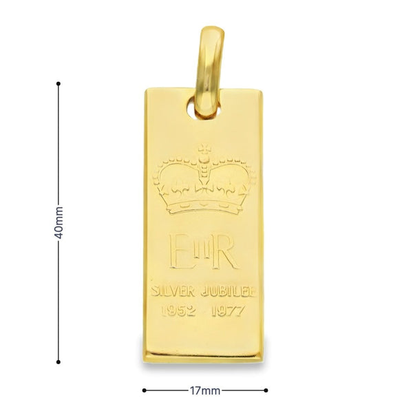 9ct Yellow Gold ER Silver Jubilee Ingot - 17x40x4mm - 29.9g