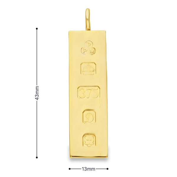 9ct Yellow Gold Plain Rectangular Ingot - 13x43x2.5mm - 15.2g