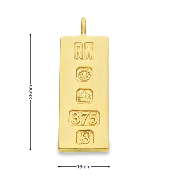 9ct Yellow Gold Plain Ingot Pendant - 16x38x4.5mm - 30.4g
