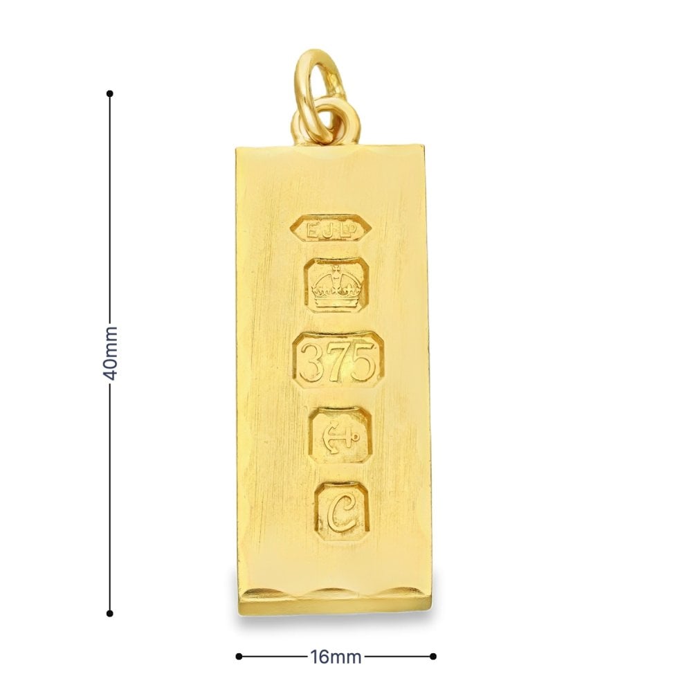 9ct Yellow Gold Scallop-Edge Ingot Pendant - 16x40x4.5mm - 32.9g
