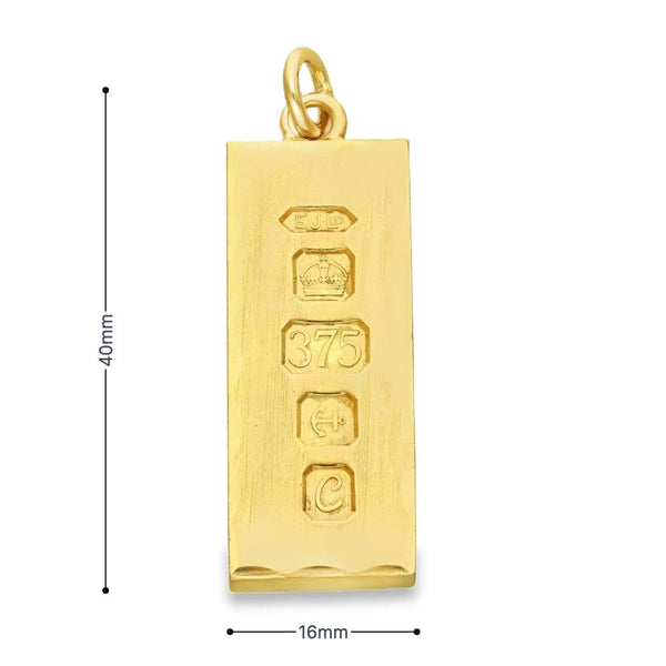 9ct Yellow Gold Scallop-Edge Ingot Pendant - 16x40x4.5mm - 32.9g