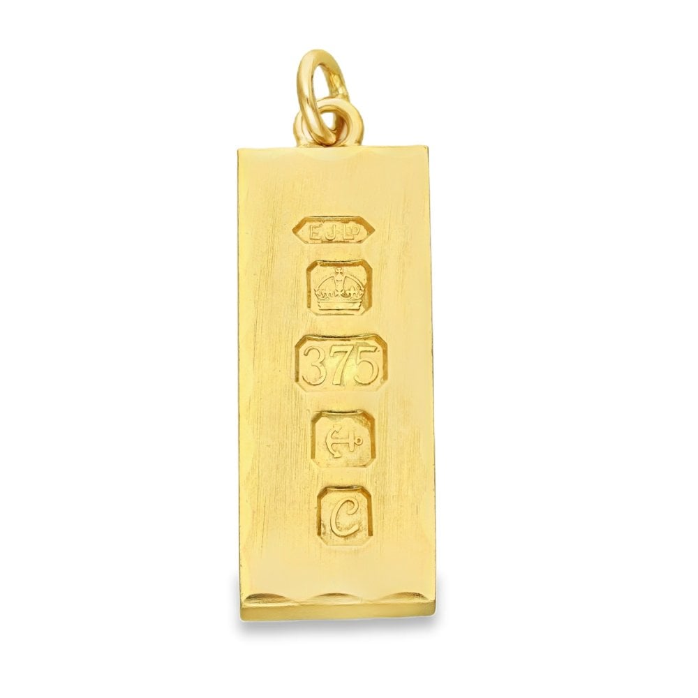 9ct Yellow Gold Scallop-Edge Ingot Pendant - 16x40x4.5mm - 32.9g