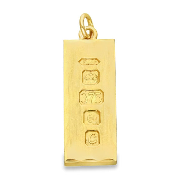 9ct Yellow Gold Scallop-Edge Ingot Pendant - 16x40x4.5mm - 32.9g