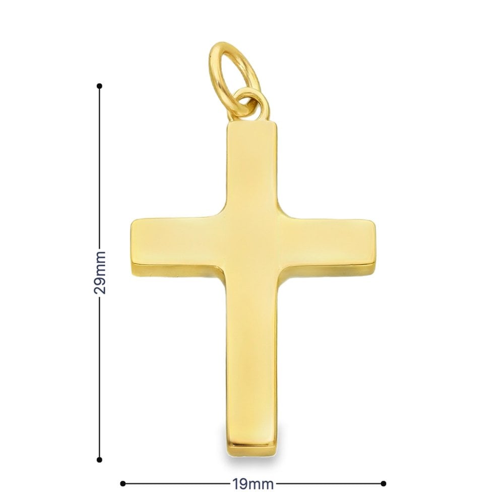 9ct Yellow Gold Plain Block Cross Pendant - 29x19x3.5mm - 6.3g