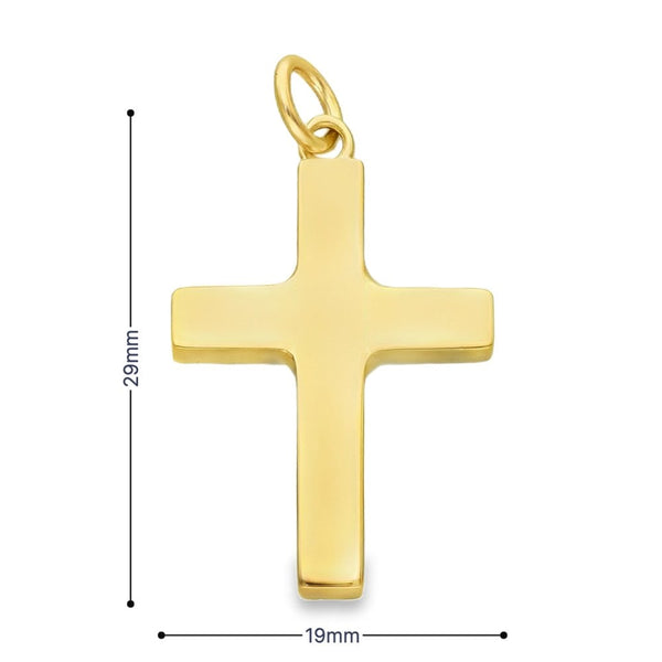 9ct Yellow Gold Plain Block Cross Pendant - 29x19x3.5mm - 6.3g