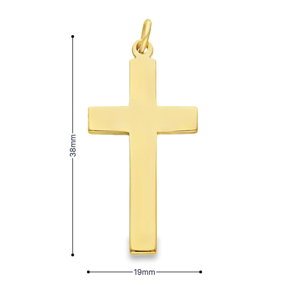 9ct Yellow Gold Plain Flat Cross Pendant - 38x19x2mm - 5.6g