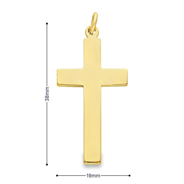 9ct Yellow Gold Plain Flat Cross Pendant - 38x19x2mm - 5.6g