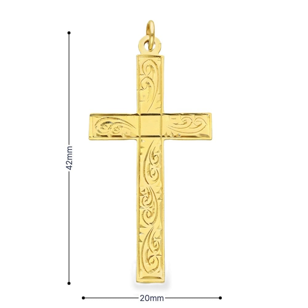 9ct Yellow Gold Feather Flat Cross Pendant - 20x42x1mm - 2.6g