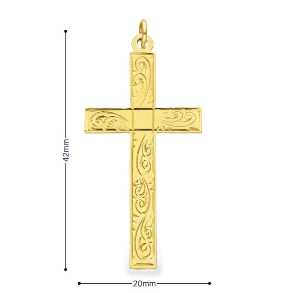 9ct Yellow Gold Feather Flat Cross Pendant - 20x42x1mm - 2.6g