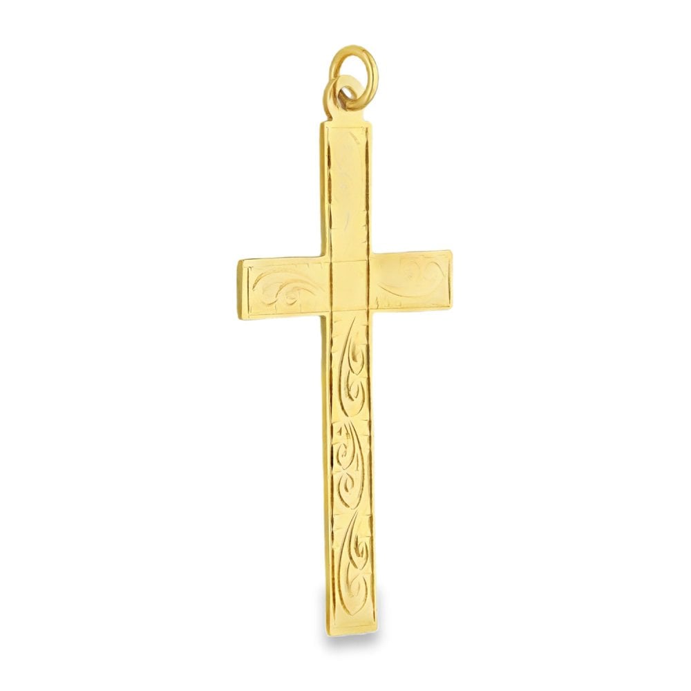 9ct Yellow Gold Feather Flat Cross Pendant - 20x42x1mm - 2.6g
