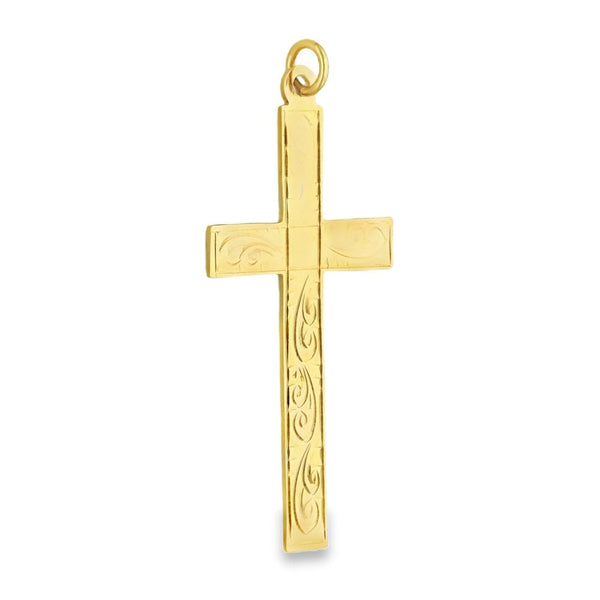 9ct Yellow Gold Feather Flat Cross Pendant - 20x42x1mm - 2.6g