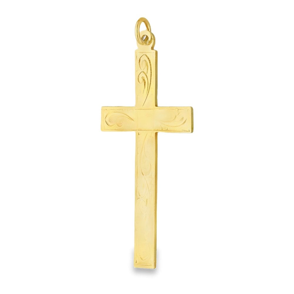 9ct Yellow Gold Feather Flat Cross Pendant - 20x42x1mm - 2.6g