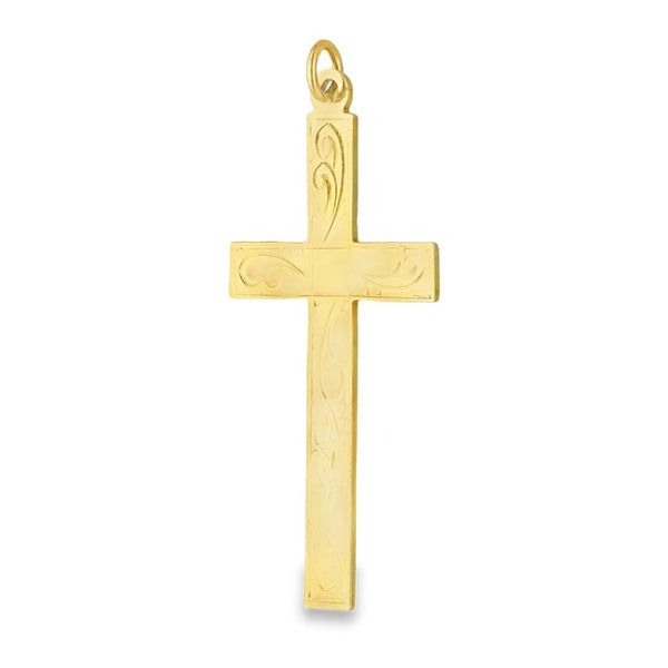 9ct Yellow Gold Feather Flat Cross Pendant - 20x42x1mm - 2.6g