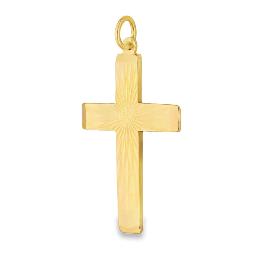 9ct Yellow Gold Sunburst Flat Cross Pendant - 22x35x1.5mm - 3.7g