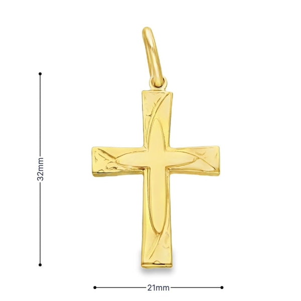 9ct Yellow Gold Patterned Cross Pendant - 21x32x3mm - 6.2g