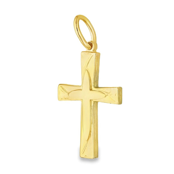 9ct Yellow Gold Patterned Cross Pendant - 21x32x3mm - 6.2g