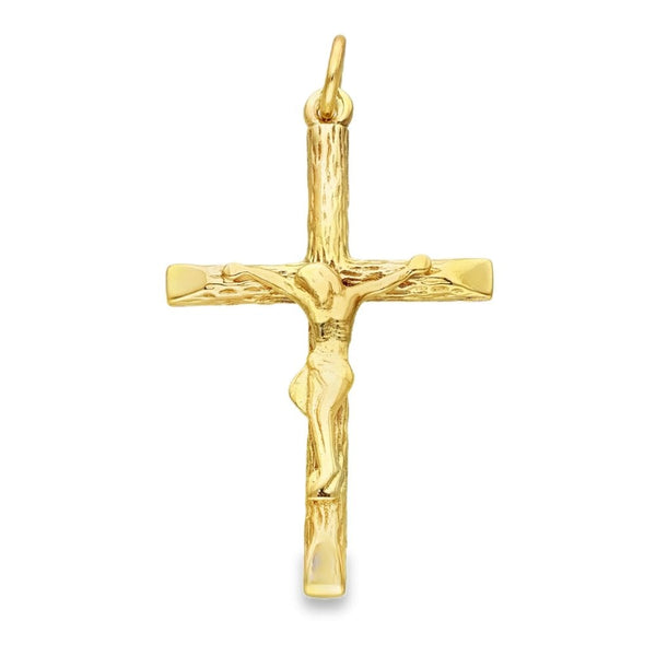 9ct Yellow Gold Bark Engraved Crucifix Pendant -23x37x4.5m -4.5g
