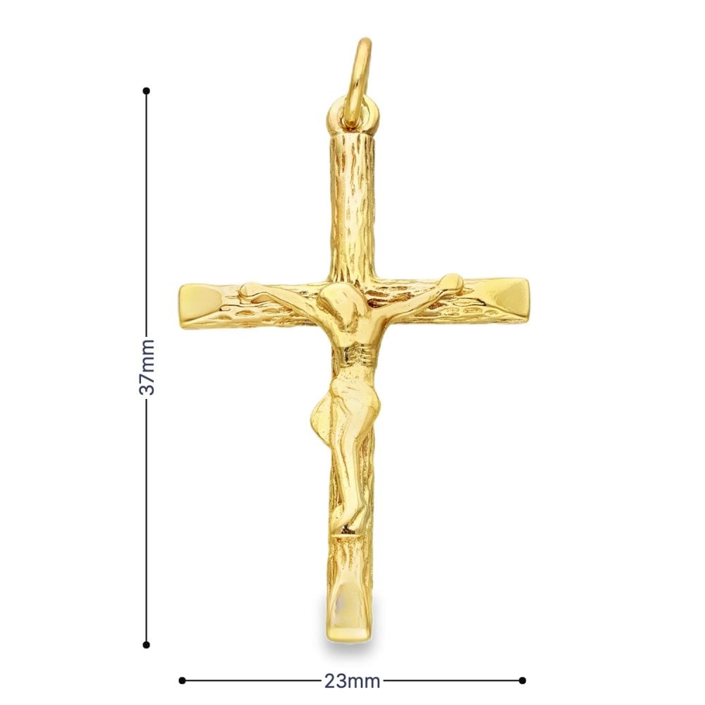 9ct Yellow Gold Bark Engraved Crucifix Pendant -23x37x4.5m -4.5g
