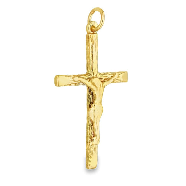 9ct Yellow Gold Bark Engraved Crucifix Pendant -23x37x4.5m -4.5g