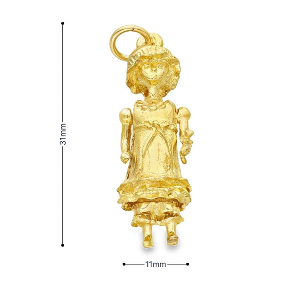 9ct Yellow Gold Maid Pendant - 31x11x10mm - 4.7g