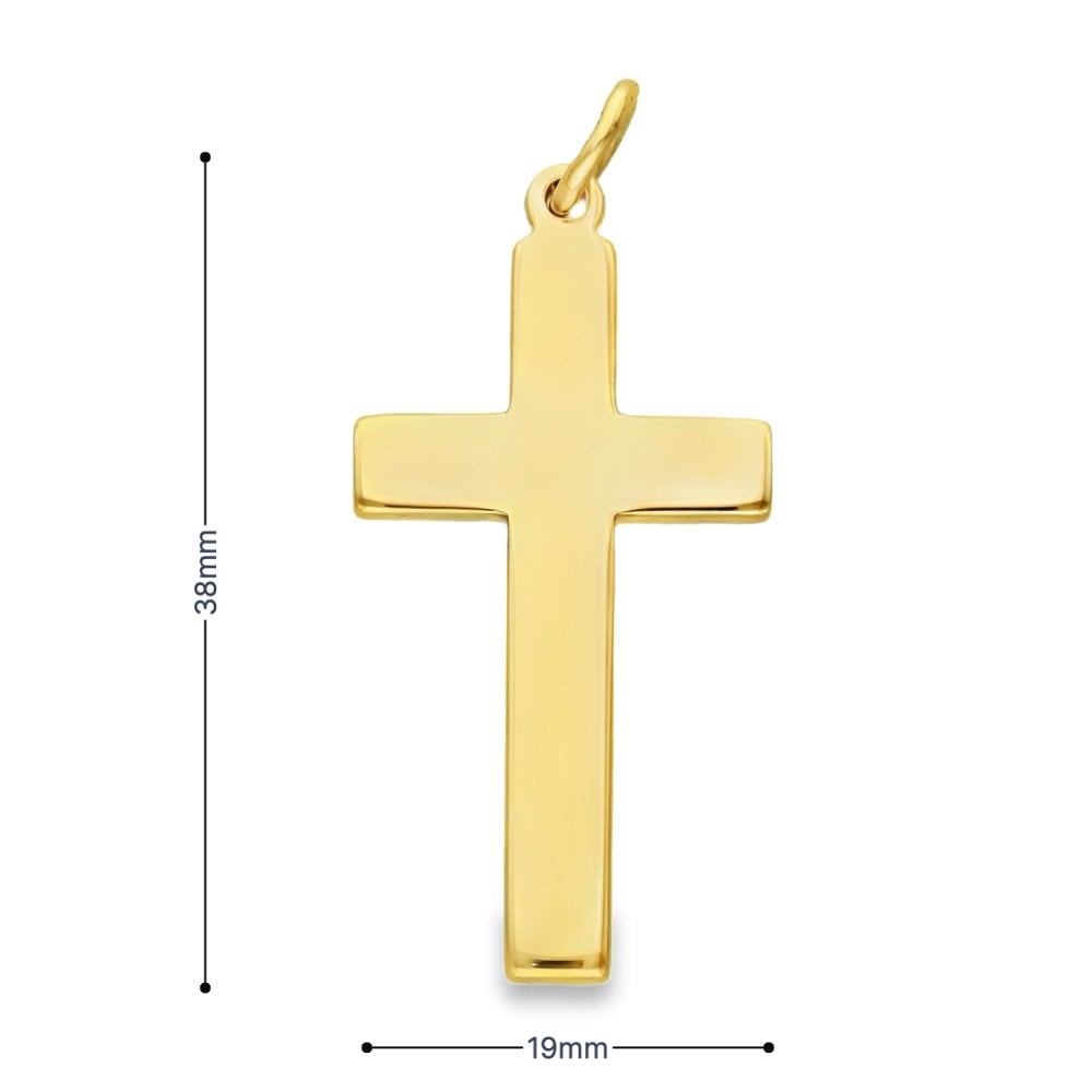 9ct Yellow Gold Plain Block Cross Pendant - 19x38x2mm - 6.1g