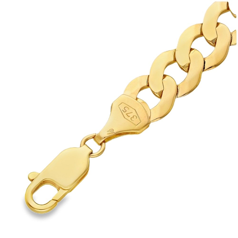 9ct Yellow Gold Flat Curb Bracelet - 8" - 13.4g