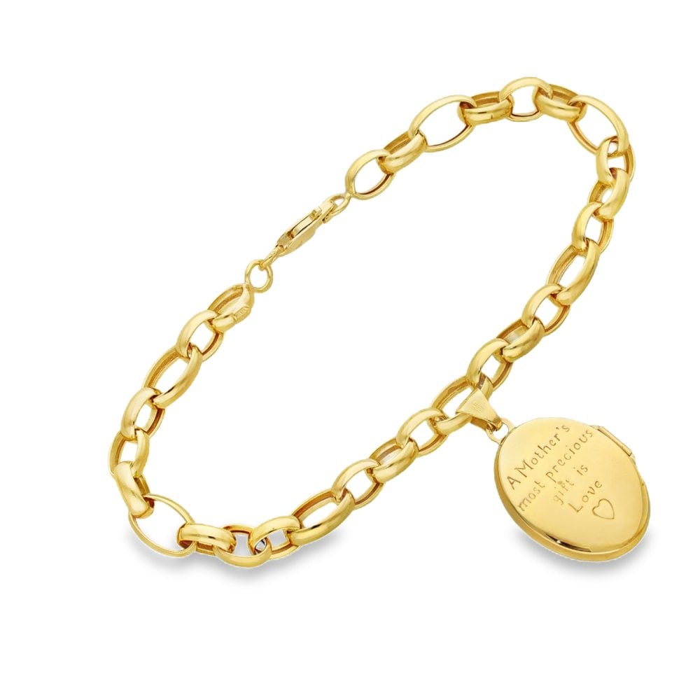 9ct Yellow Gold Belcher Bracelet & Mum Locket - 7.5" - 5.9g