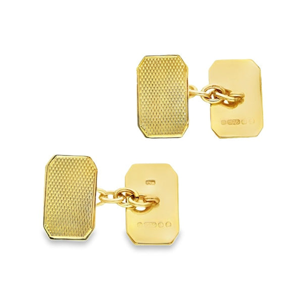 9ct Yellow Gold Patterned Octagonal Cufflinks - 11x17x1mm - 7.9g