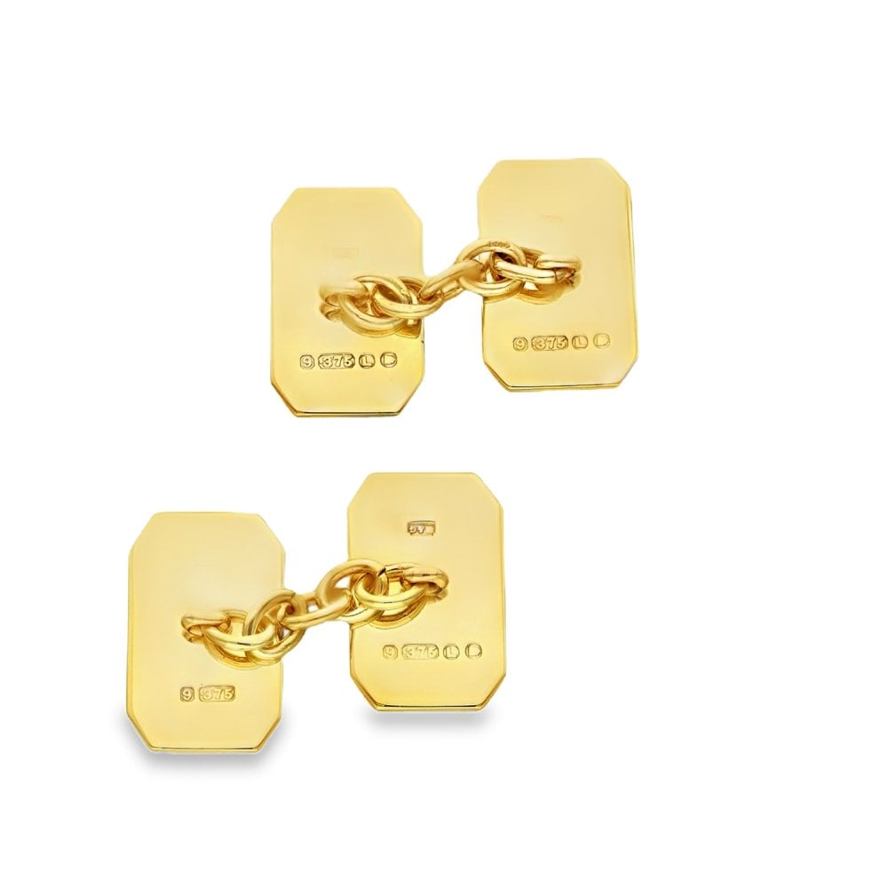 9ct Yellow Gold Patterned Octagonal Cufflinks - 11x17x1mm - 7.9g
