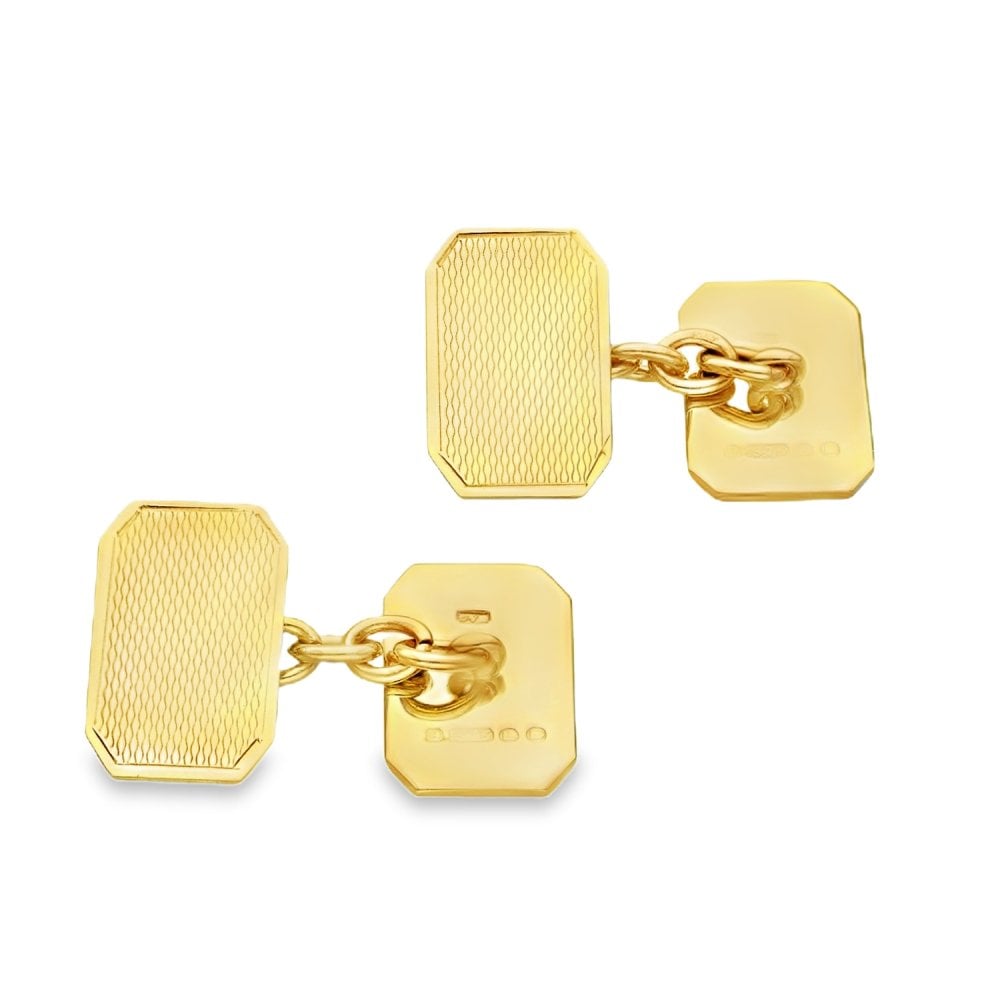 9ct Yellow Gold Patterned Octagonal Cufflinks - 11x17x1mm - 7.9g
